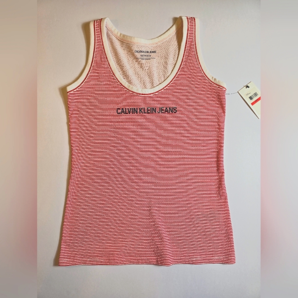 New! Calvin Klein Red and White Stripped Tank Top ~ sz XS